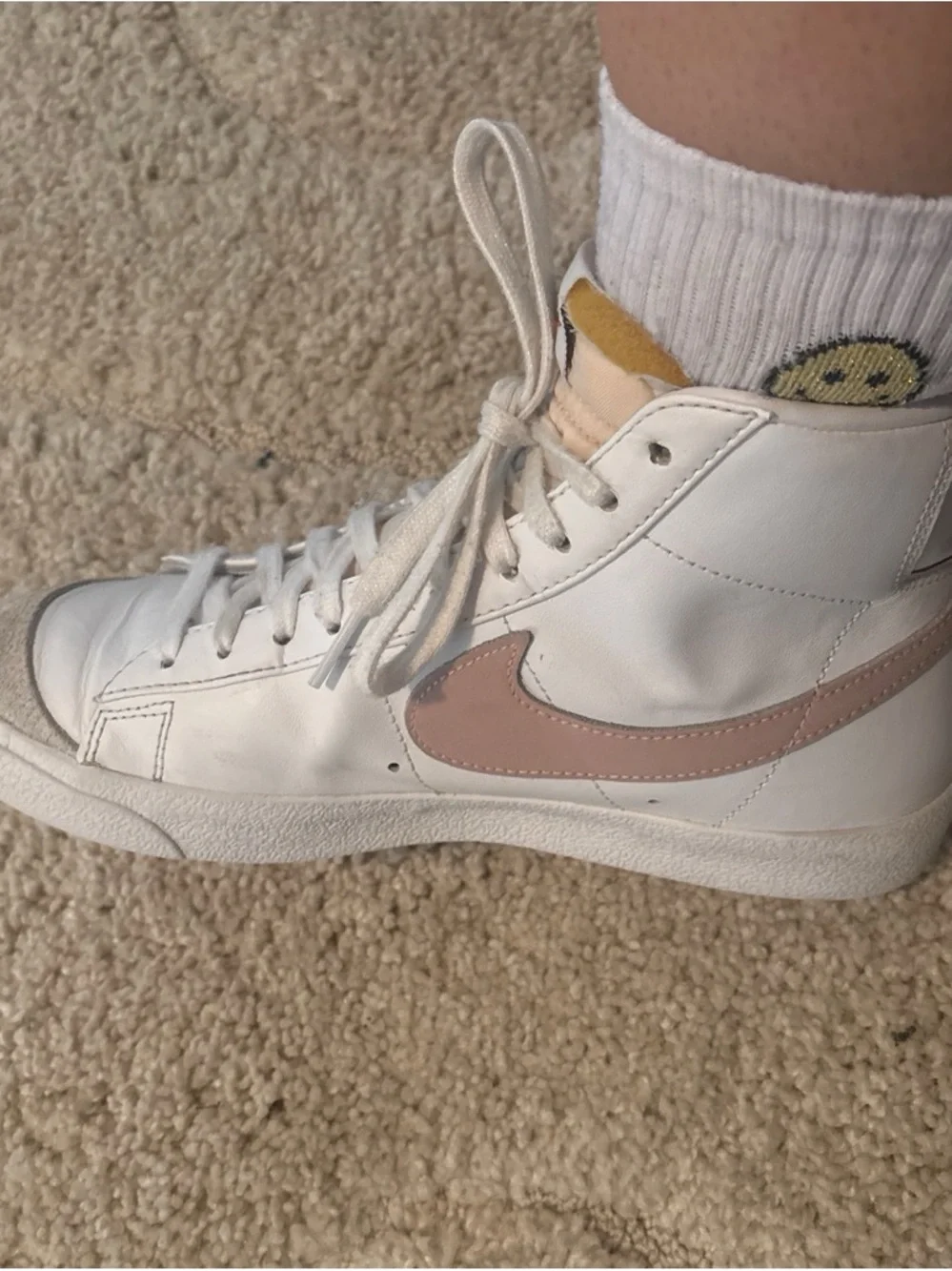 Nike White High-Top Sneakers with Tan Swoosh